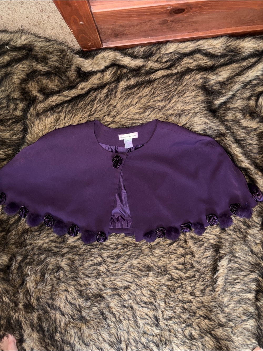 Justin Taylor Womens Purple Cape Violet Plum Shaw Rosette Trim Size 20W